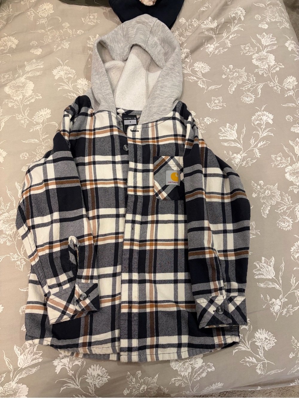 Carhartt Kids Plaid Hooded Shirt Jacket - Black,White & Brown